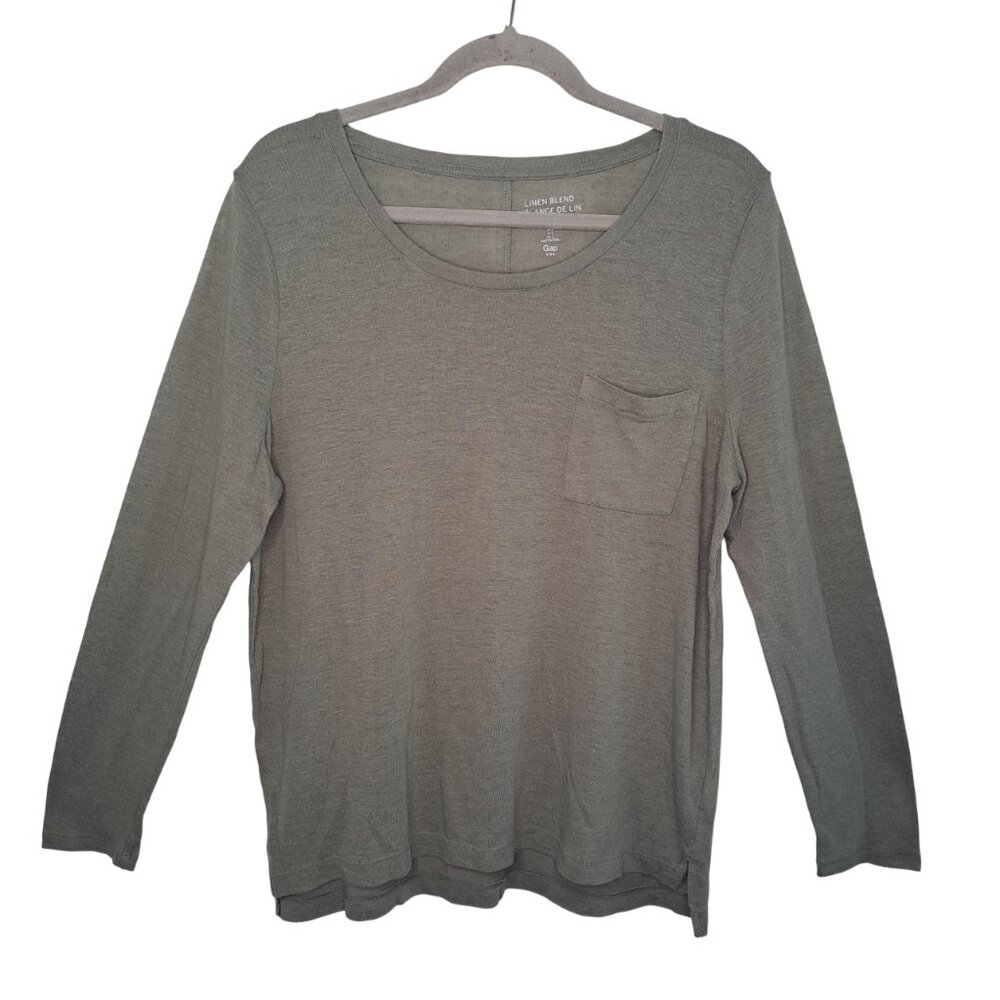 GAP Green Linen Blend Lightweight Green Pocket Long Sleeved Tee Size Large